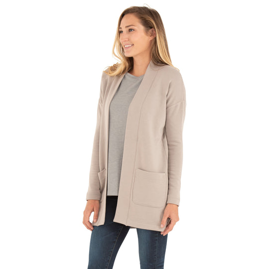 Free Fly Women's Bamboo Thermal Fleece Cardigan, Dune, view 2