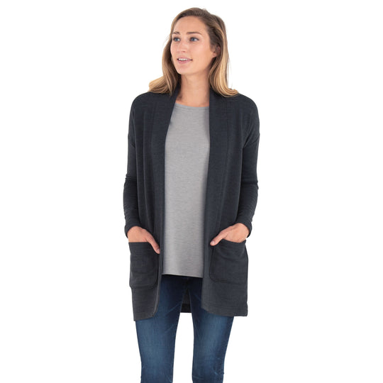 Free Fly Women's Bamboo Thermal Fleece Cardigan, Heather Black