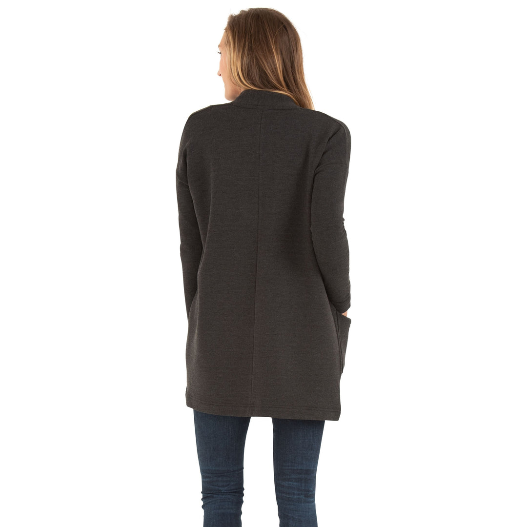 Free Fly Women's Bamboo Thermal Fleece Cardigan, Heather Black, view 3