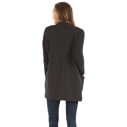 Free Fly Women's Bamboo Thermal Fleece Cardigan, Heather Black, view 3